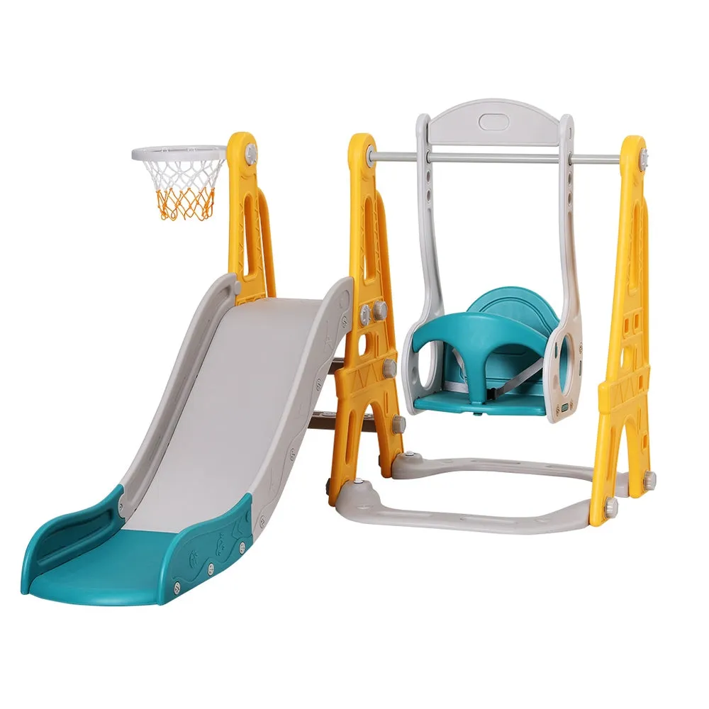 140cm Kids Slide Swing Set Basketball Outdoor Toys Adjustable Height - Green