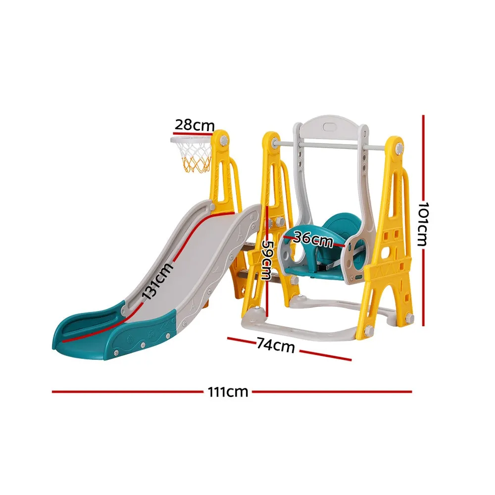 140cm Kids Slide Swing Set Basketball Outdoor Toys Adjustable Height - Green