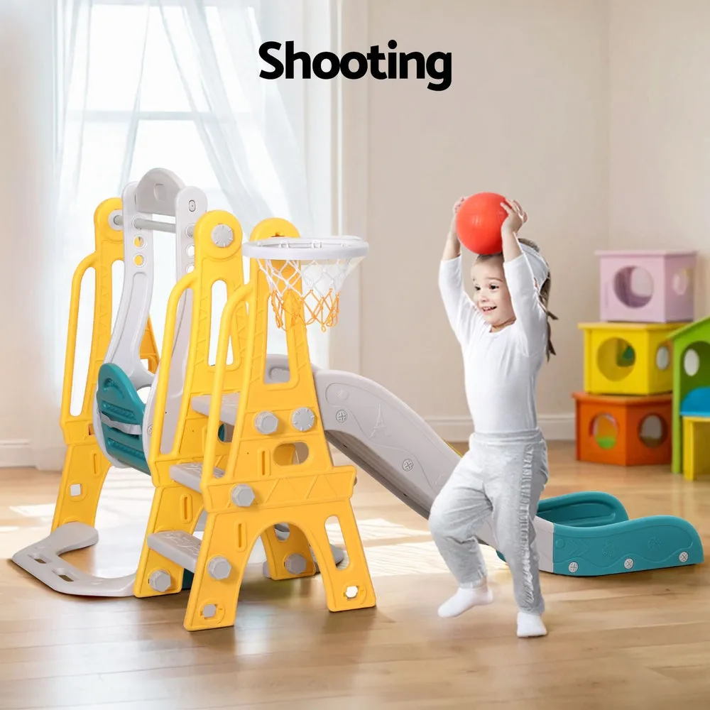 140cm Kids Slide Swing Set Basketball Outdoor Toys Adjustable Height - Green