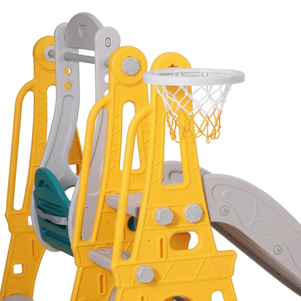 140cm Kids Slide Swing Set Basketball Outdoor Toys Adjustable Height - Green