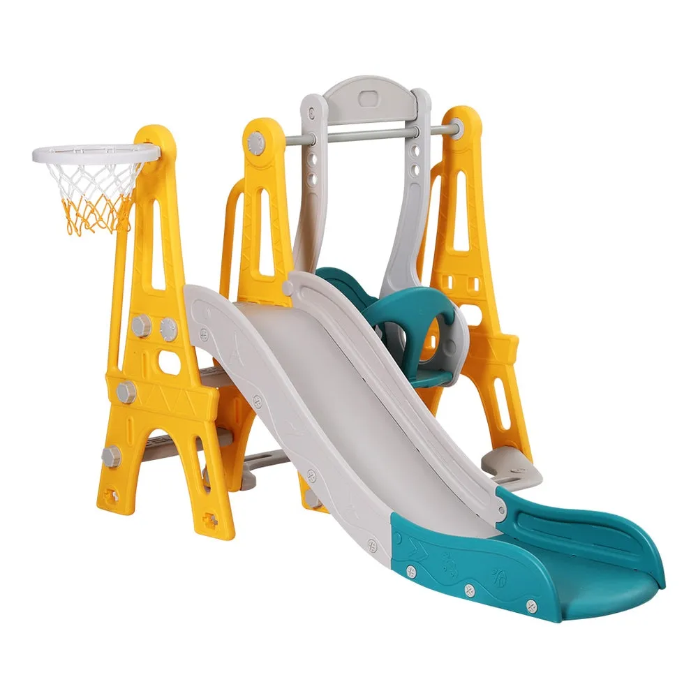 140cm Kids Slide Swing Set Basketball Outdoor Toys Adjustable Height - Green