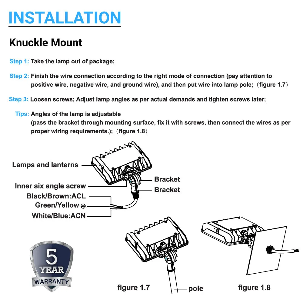 15W LED Flood Light - 100W Equivalent - Knuckle Mount - 1635 Lumens - 5700K Bronze Exterior Security Lights