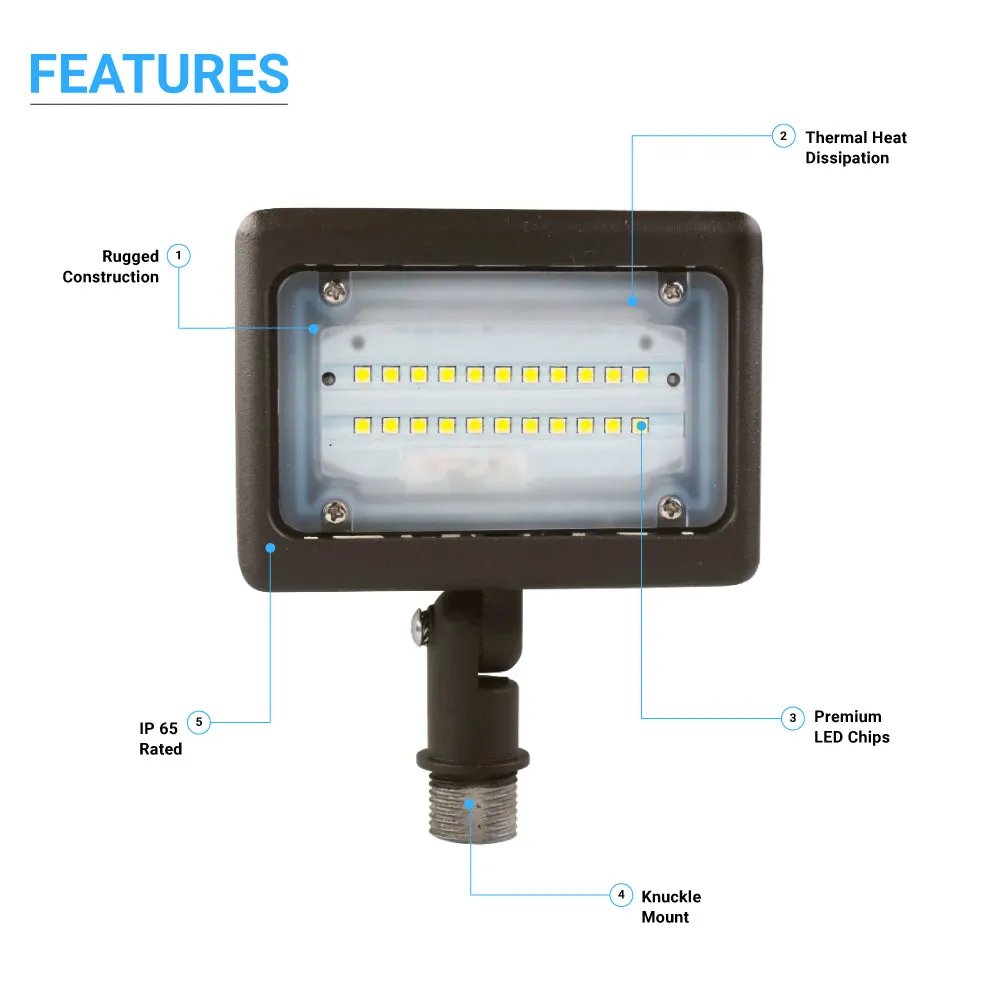 15W LED Flood Light - 100W Equivalent - Knuckle Mount - 1635 Lumens - 5700K Bronze Exterior Security Lights