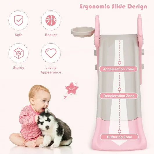 3 in 1 Kids Slide Baby Play Climber Slide Set with Basketball Hoop -Pink