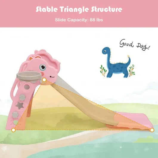 3 in 1 Kids Slide Baby Play Climber Slide Set with Basketball Hoop -Pink