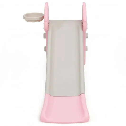 3 in 1 Kids Slide Baby Play Climber Slide Set with Basketball Hoop -Pink