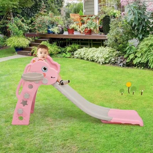 3 in 1 Kids Slide Baby Play Climber Slide Set with Basketball Hoop -Pink