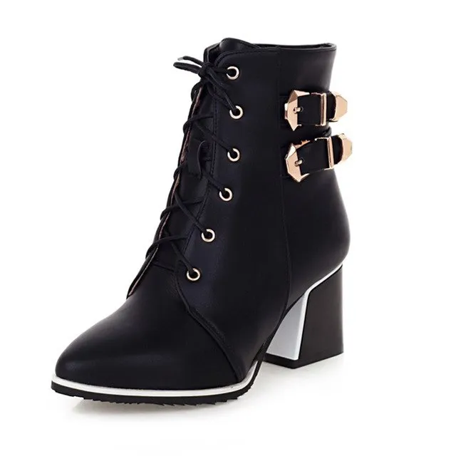 Ankle Boots Shoelaces Winter High Heels