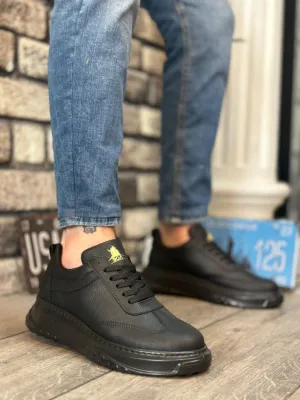 BA0327 Black Thick High Sole Lace-Up Sports Men's Shoes