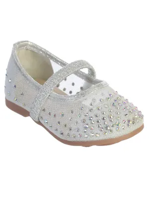 Baby Girls Silver Rhinestone Elastic Strap Mesh Ballet Flats 1-4 Baby