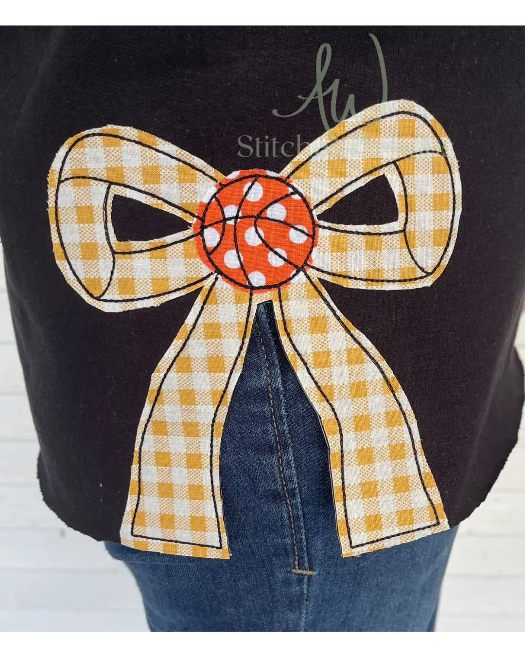 Basketball Side Bow Bean Stitch Appliqué Sweatshirt Design embroidery design file