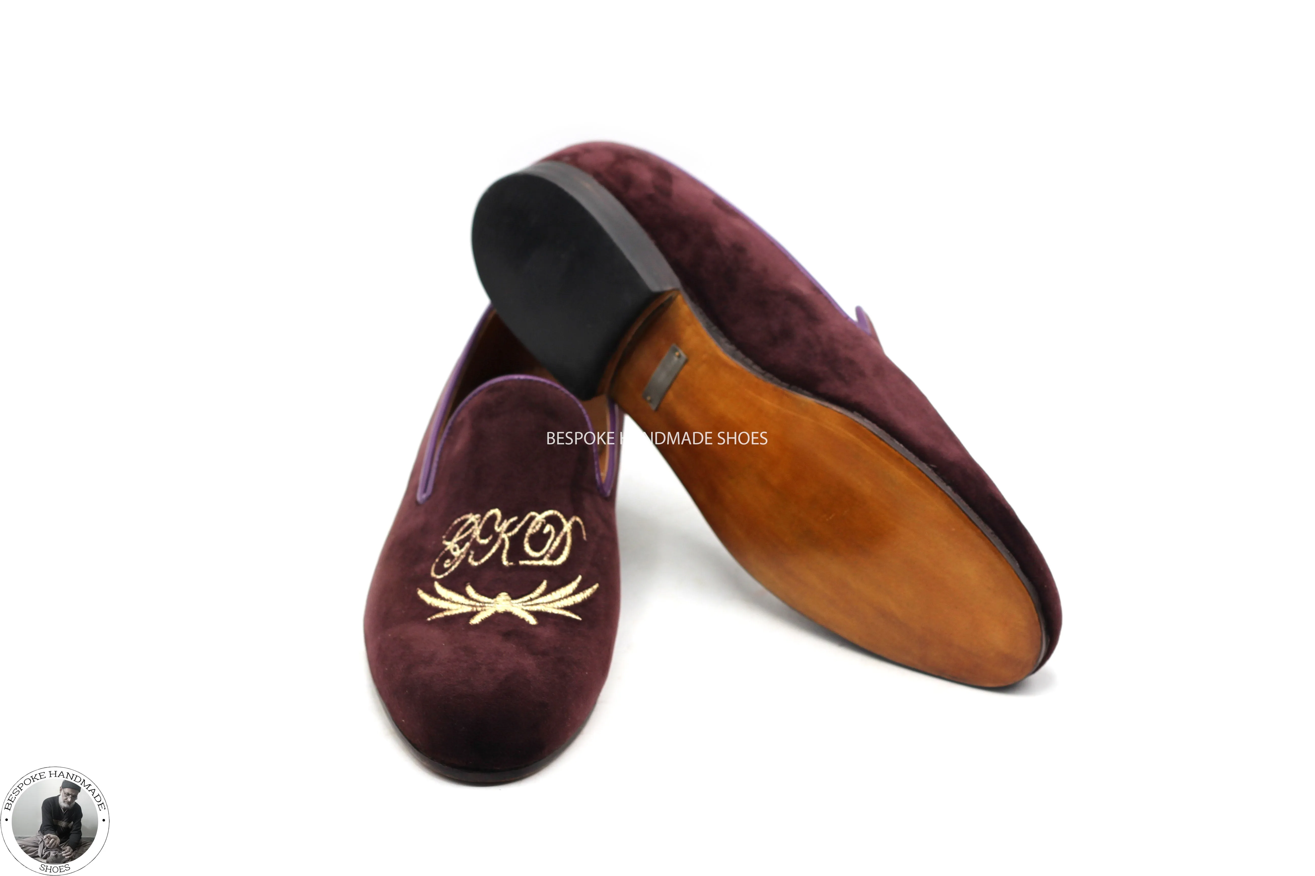 Bespoke's Pure Handmade Maroon Color Velvet Embroidered  Men's Dress Top Fashion  Shoes