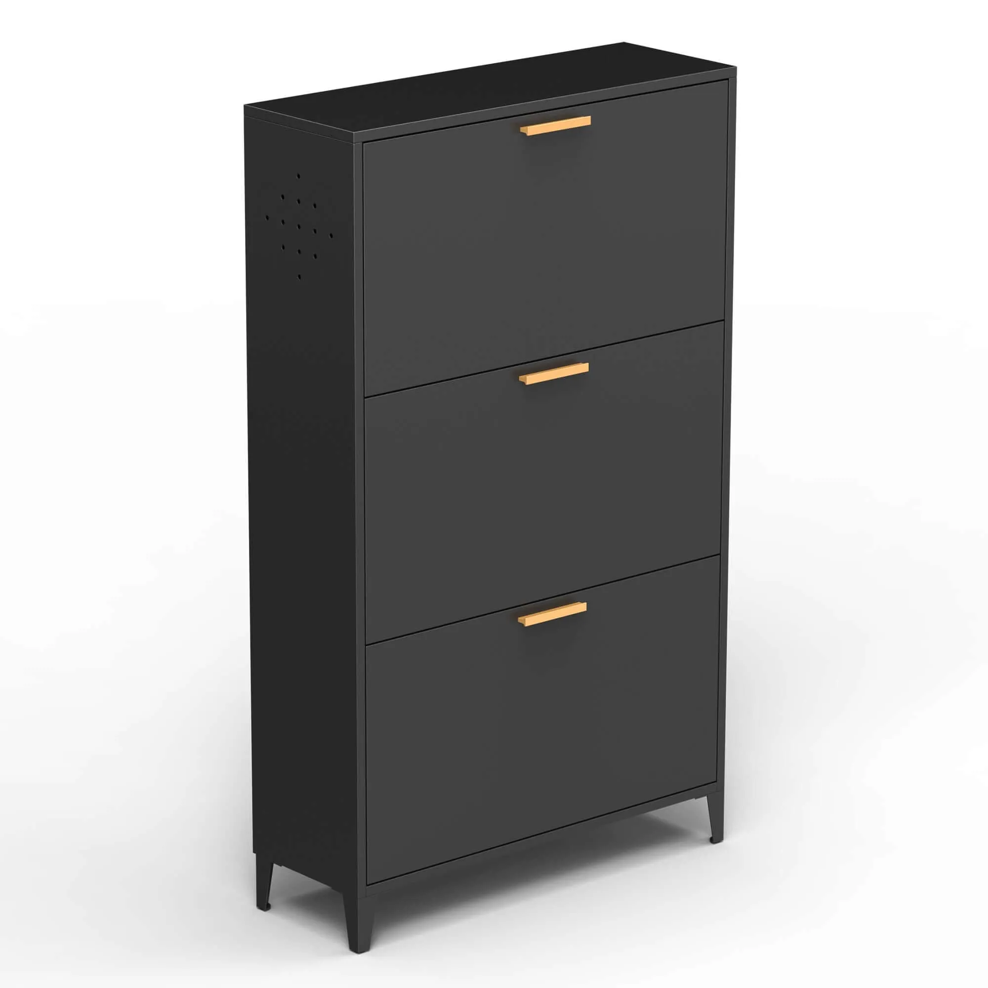 Black Steel 3-Drawer Shoe Cabinet Organizer
