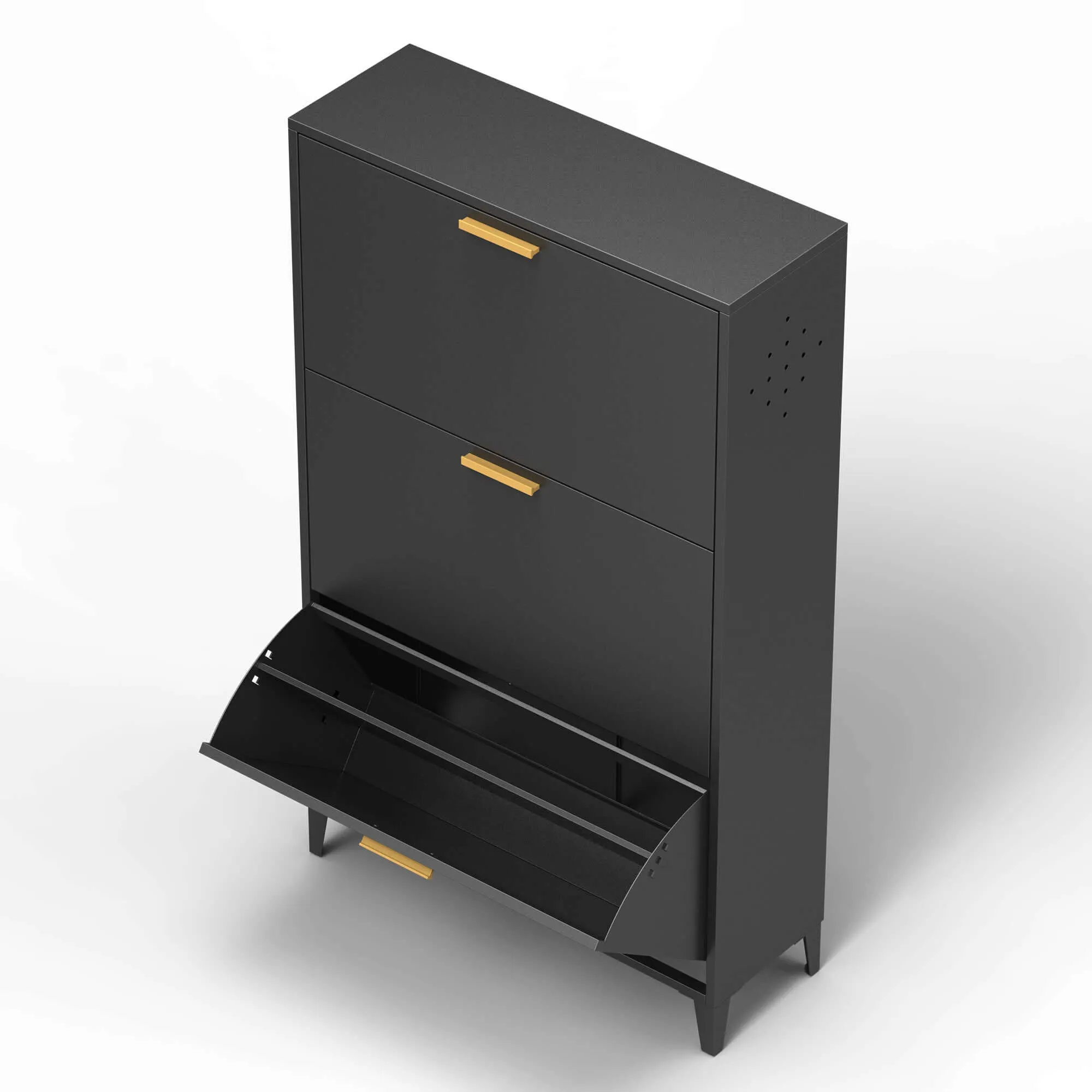 Black Steel 3-Drawer Shoe Cabinet Organizer
