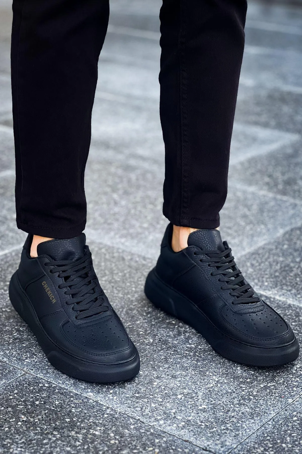 CH087 Men's Full Black Lace-up Casual Sneaker Sports Shoes