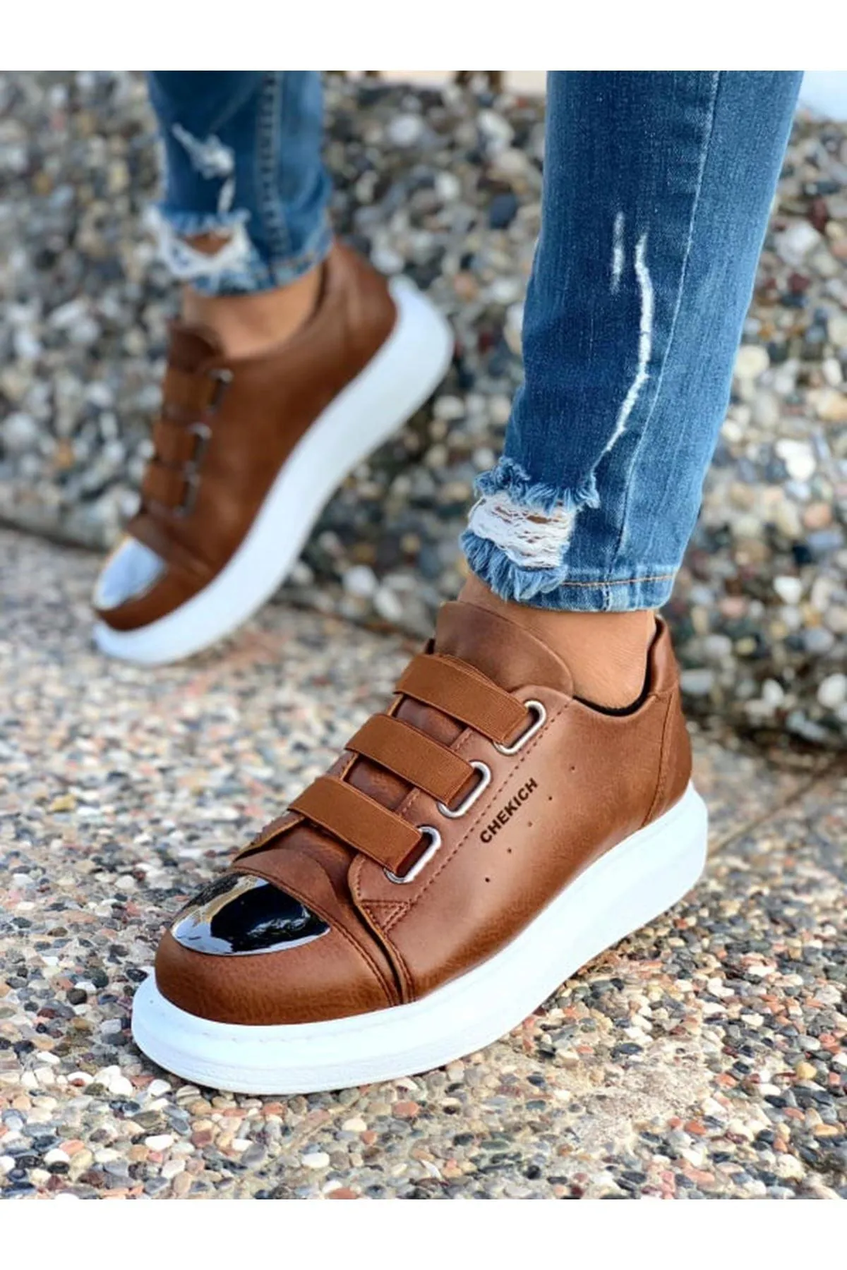 CH251 Men's Unisex Brown-New Trend Shiny Accessory Casual Sneaker Sports Shoes
