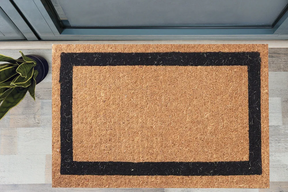 Classic Black Border Handwoven Coir Welcome Doormat