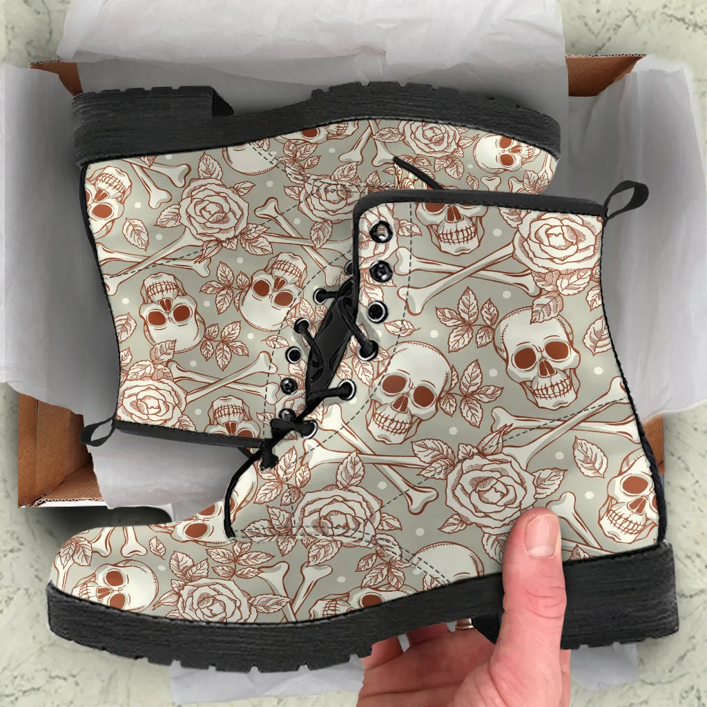 Combat Boots - Gothic Shoes #101 Skulls & Roses | Boho Shoes, Goth Boots, Gothic Boots, Vegan Leather Handmade Lace Up, Mens Pirate