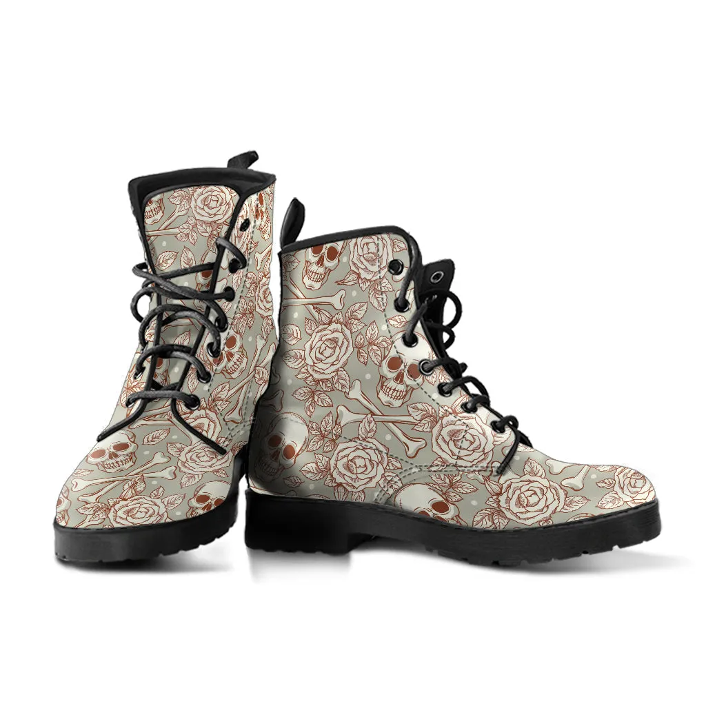 Combat Boots - Gothic Shoes #101 Skulls & Roses | Boho Shoes, Goth Boots, Gothic Boots, Vegan Leather Handmade Lace Up, Mens Pirate