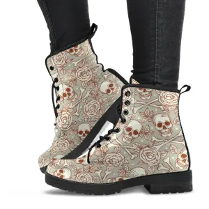 Combat Boots - Gothic Shoes #101 Skulls & Roses | Boho Shoes, Goth Boots, Gothic Boots, Vegan Leather Handmade Lace Up, Mens Pirate