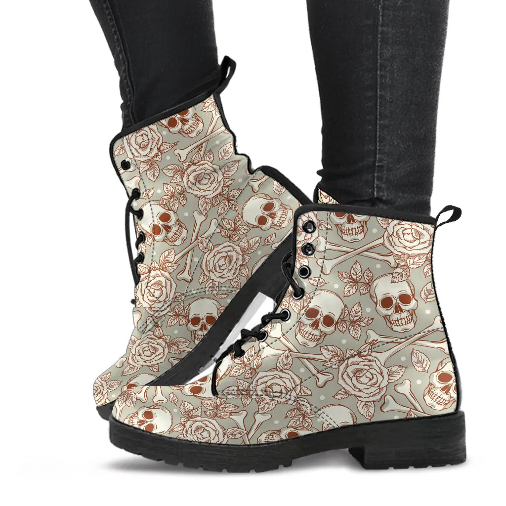 Combat Boots - Gothic Shoes #101 Skulls & Roses | Boho Shoes, Goth Boots, Gothic Boots, Vegan Leather Handmade Lace Up, Mens Pirate