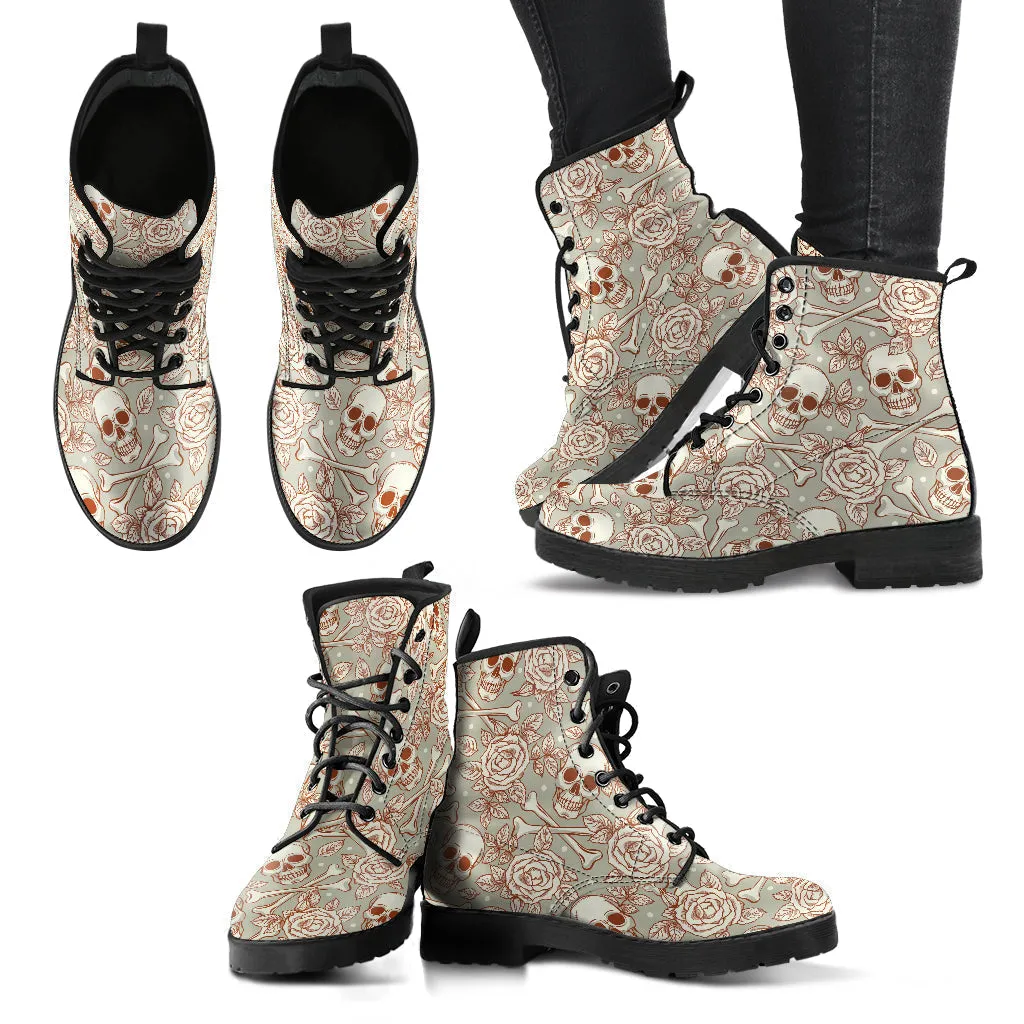 Combat Boots - Gothic Shoes #101 Skulls & Roses | Boho Shoes, Goth Boots, Gothic Boots, Vegan Leather Handmade Lace Up, Mens Pirate