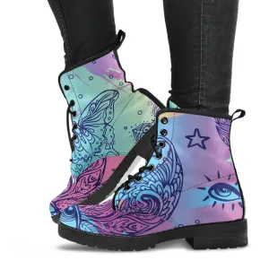 Combat Boots - Pastel Art | Purple Boots for Women, Boho Shoes, Goth Boots, Gothic Boots, Handmade Lace Up Boots, Vegan Leather Lace Up Boots Women