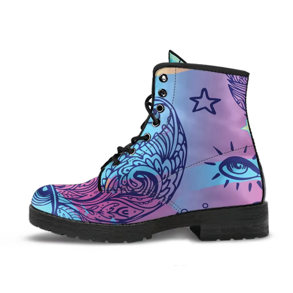Combat Boots - Pastel Art | Purple Boots for Women, Boho Shoes, Goth Boots, Gothic Boots, Handmade Lace Up Boots, Vegan Leather Lace Up Boots Women