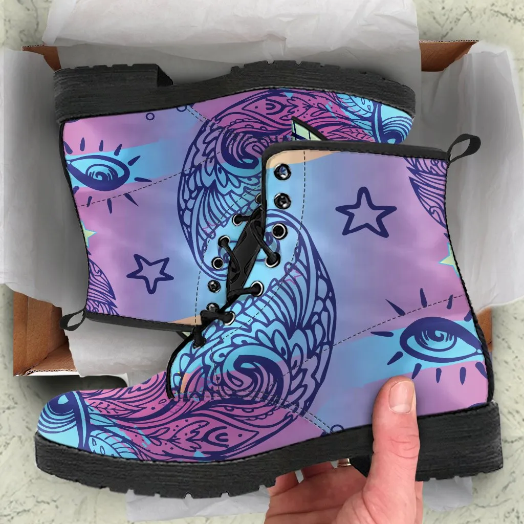 Combat Boots - Pastel Art | Purple Boots for Women, Boho Shoes, Goth Boots, Gothic Boots, Handmade Lace Up Boots, Vegan Leather Lace Up Boots Women