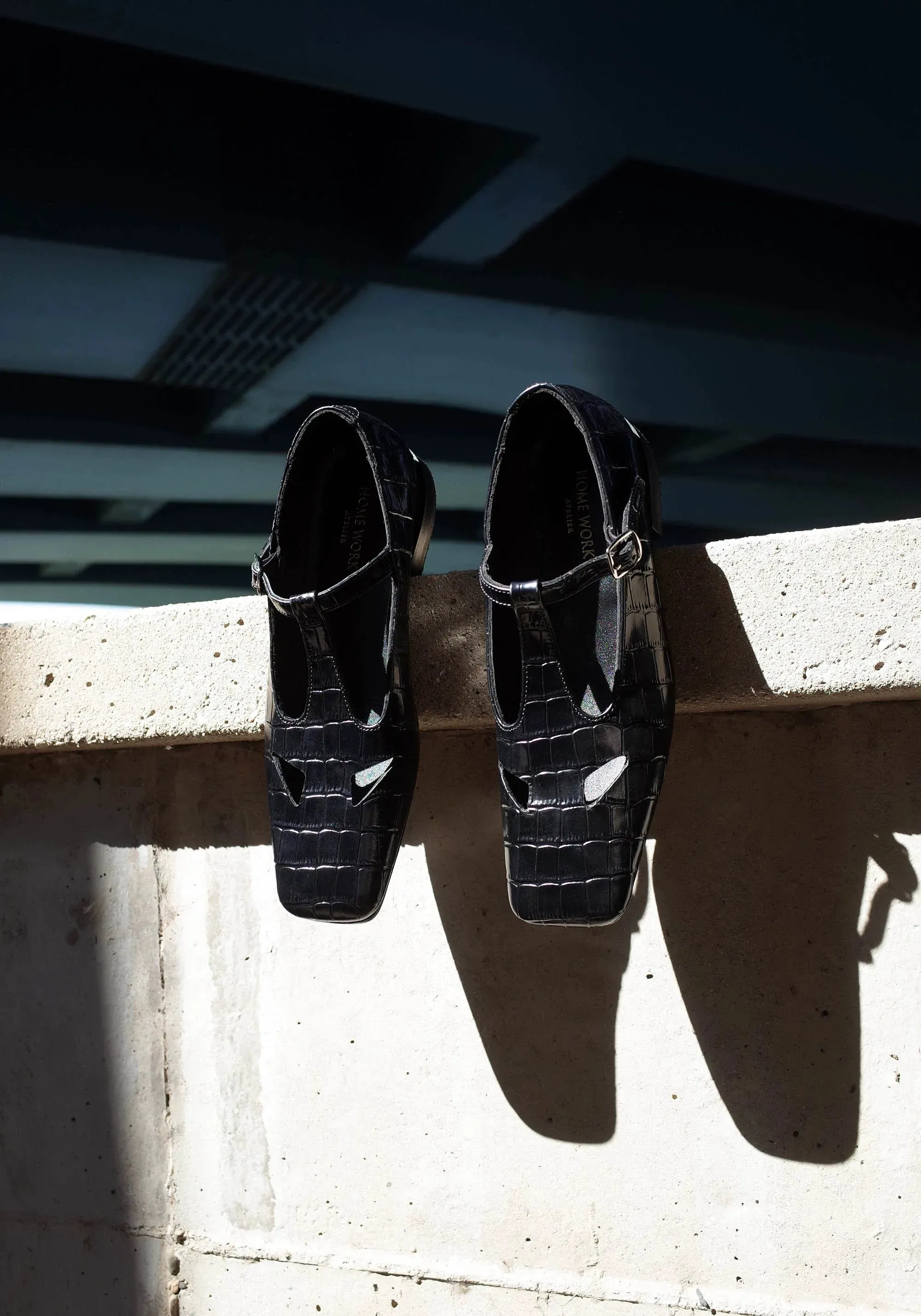 Crocodile T-Strap Mary Jane Shoes