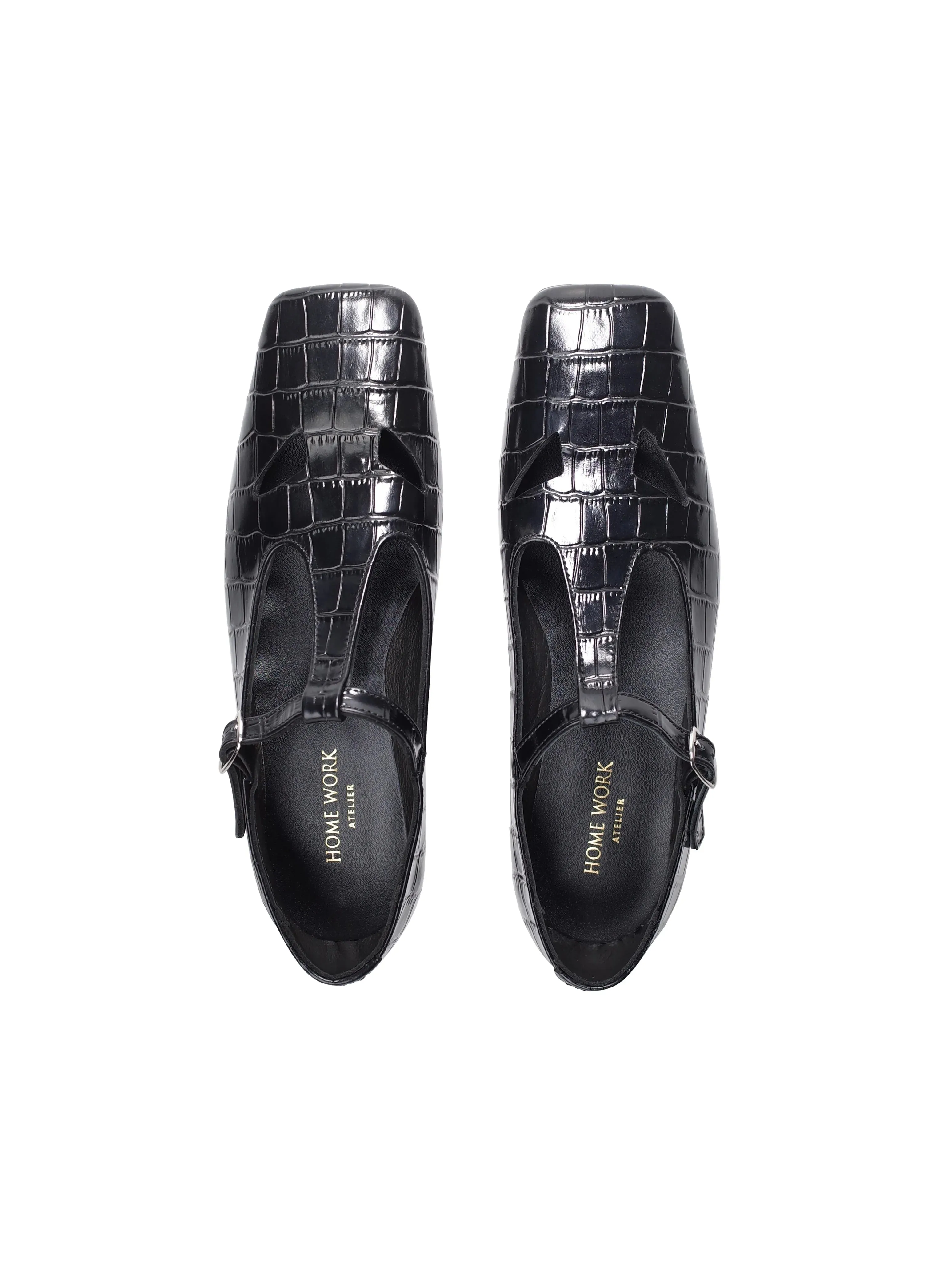 Crocodile T-Strap Mary Jane Shoes