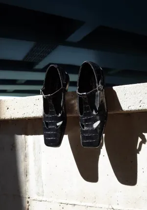 Crocodile T-Strap Mary Jane Shoes