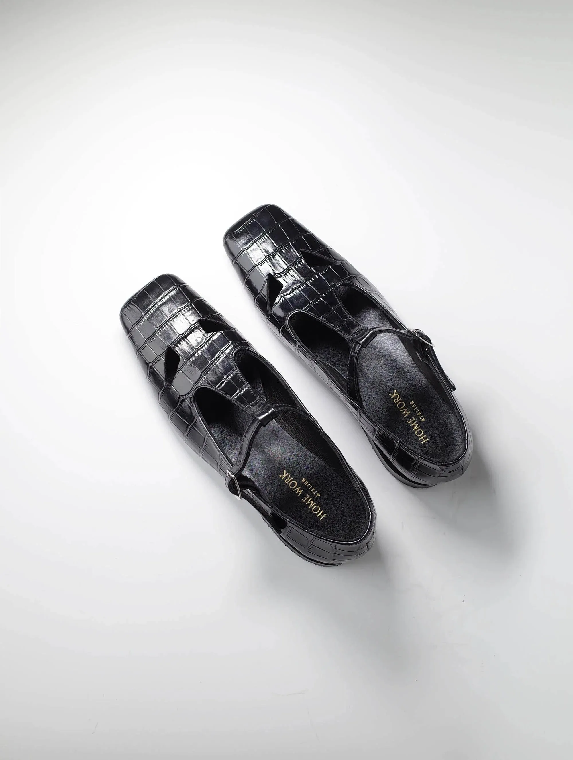 Crocodile T-Strap Mary Jane Shoes