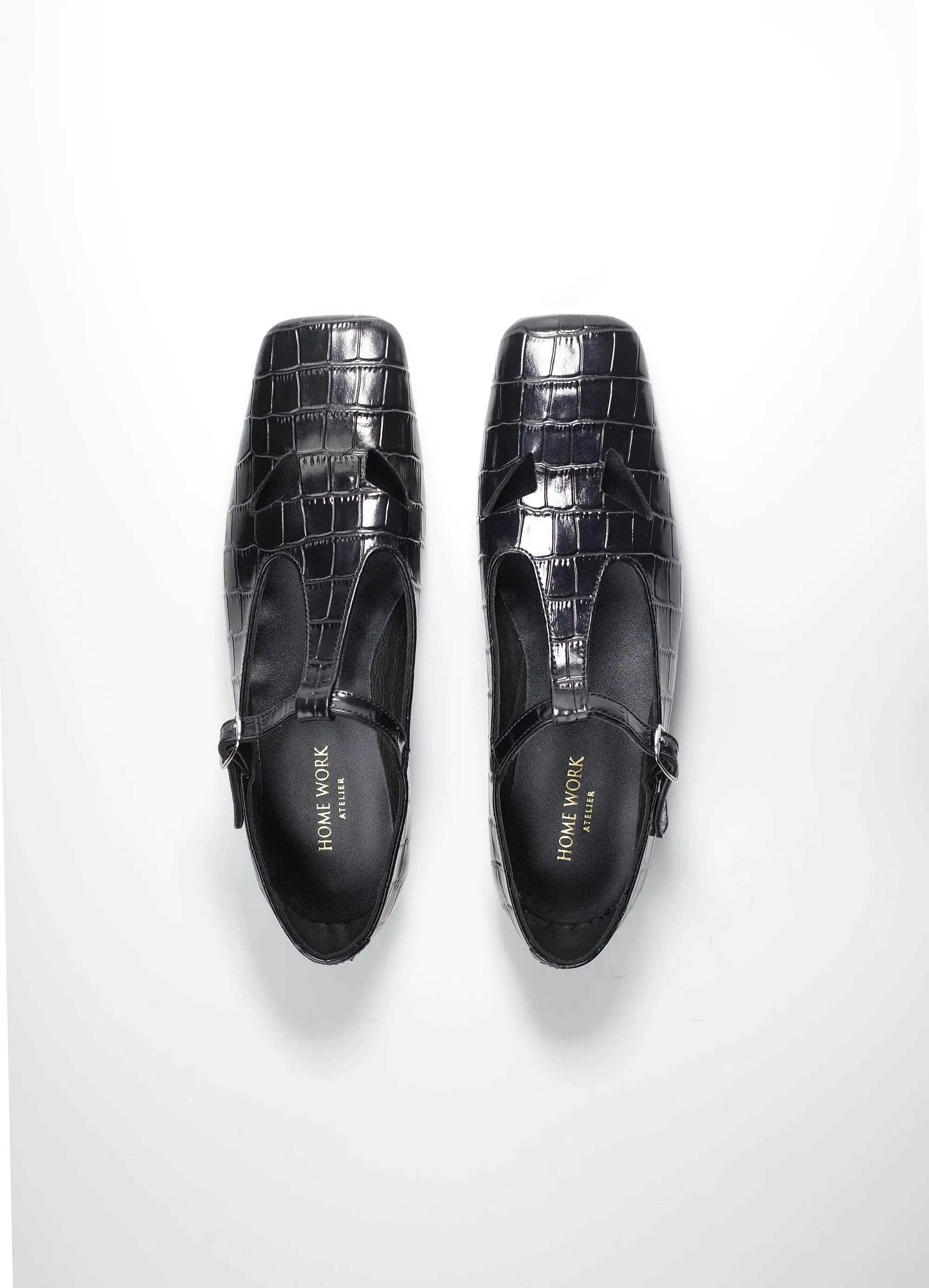 Crocodile T-Strap Mary Jane Shoes