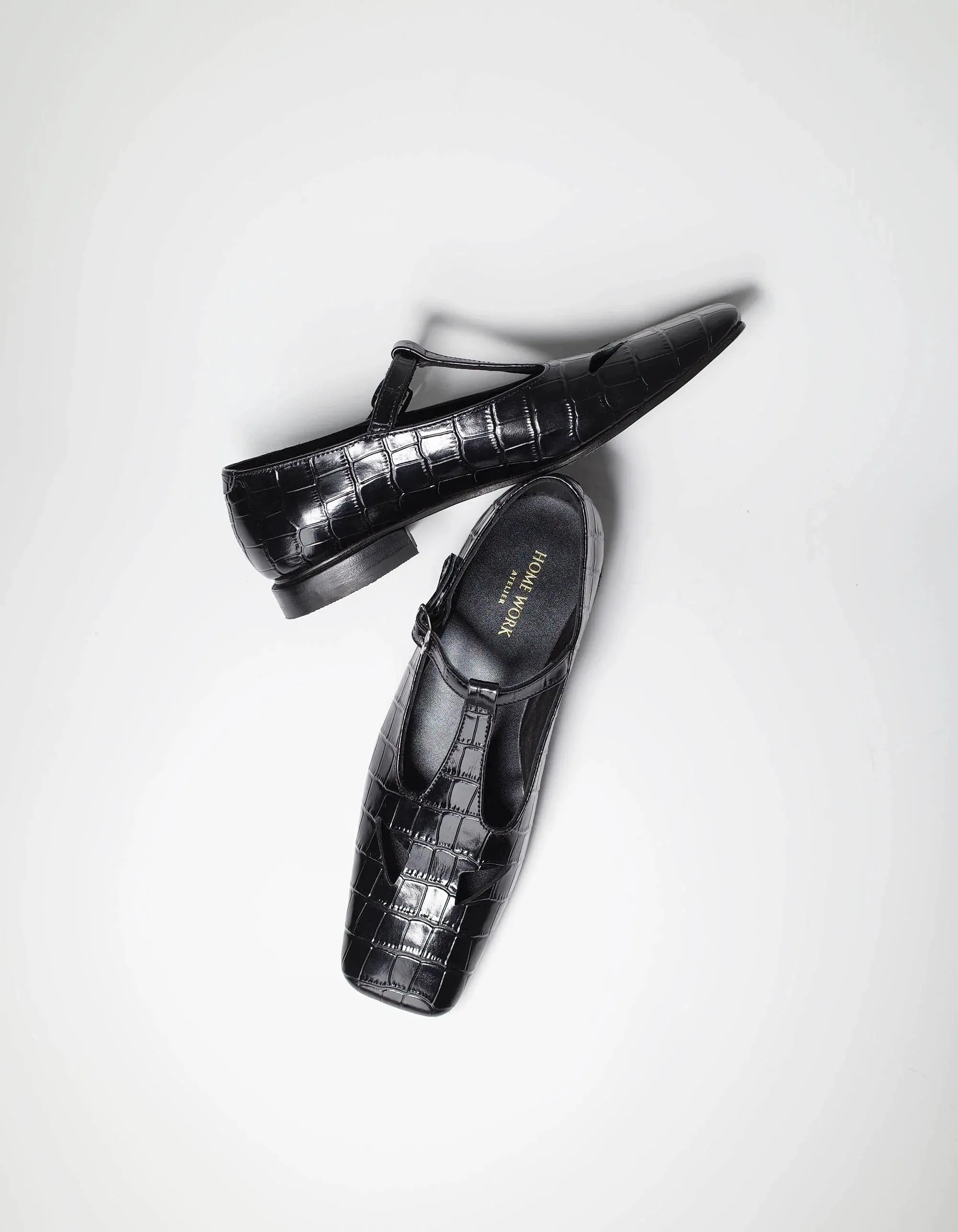 Crocodile T-Strap Mary Jane Shoes