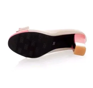 Cute Bow Round Toed Thick Heels