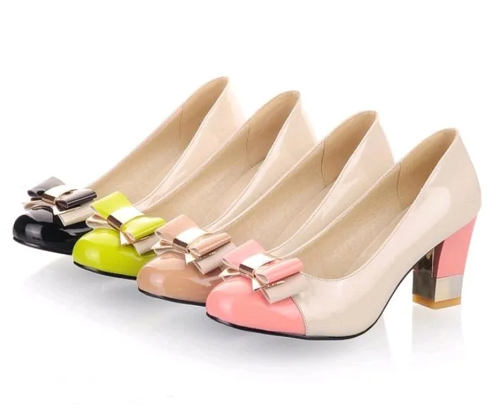 Cute Bow Round Toed Thick Heels