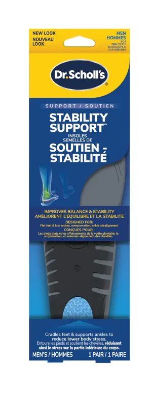 Dr. Scholl's® Stability Support Insoles, Flat Feet & Overpronation Low Arch Support, Improves Balance & Stability, Motion Control, Trim Inserts to Fit Shoes, Men's Size 8-14