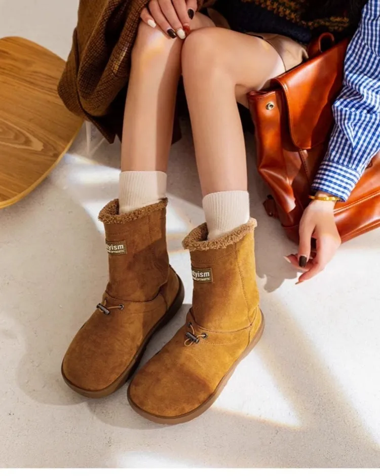 Drawstring Faux Fur Snow Boots