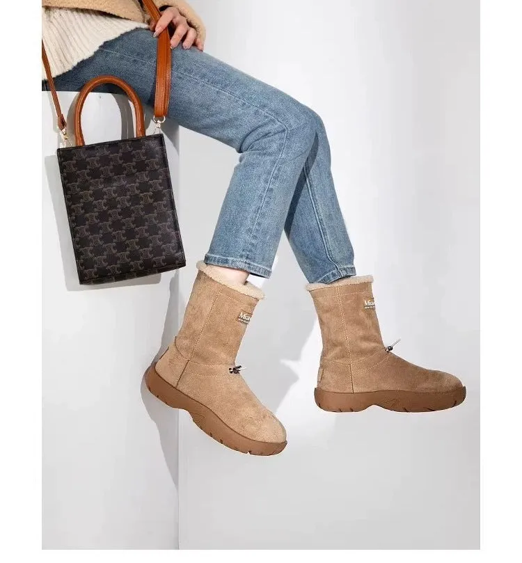 Drawstring Faux Fur Snow Boots