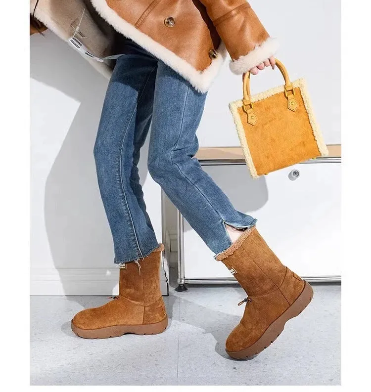 Drawstring Faux Fur Snow Boots