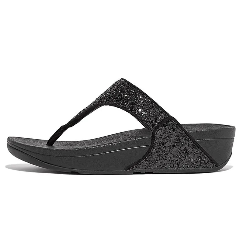 FitFlop LULU Glitter Toe-Post Sandals Black