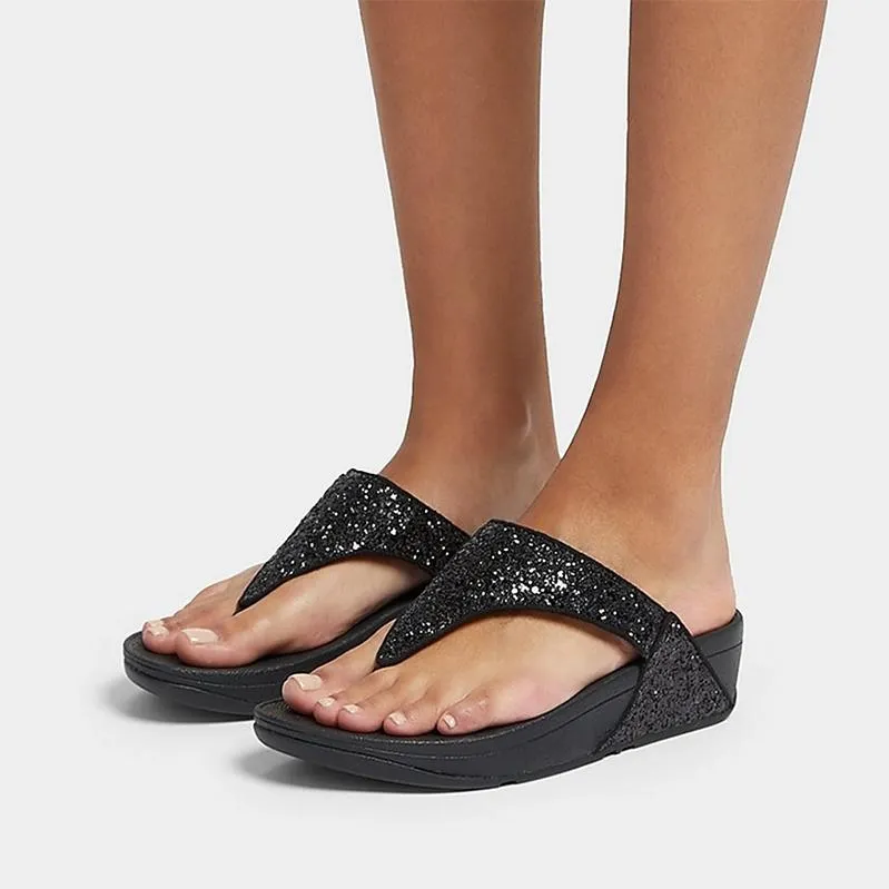 FitFlop LULU Glitter Toe-Post Sandals Black
