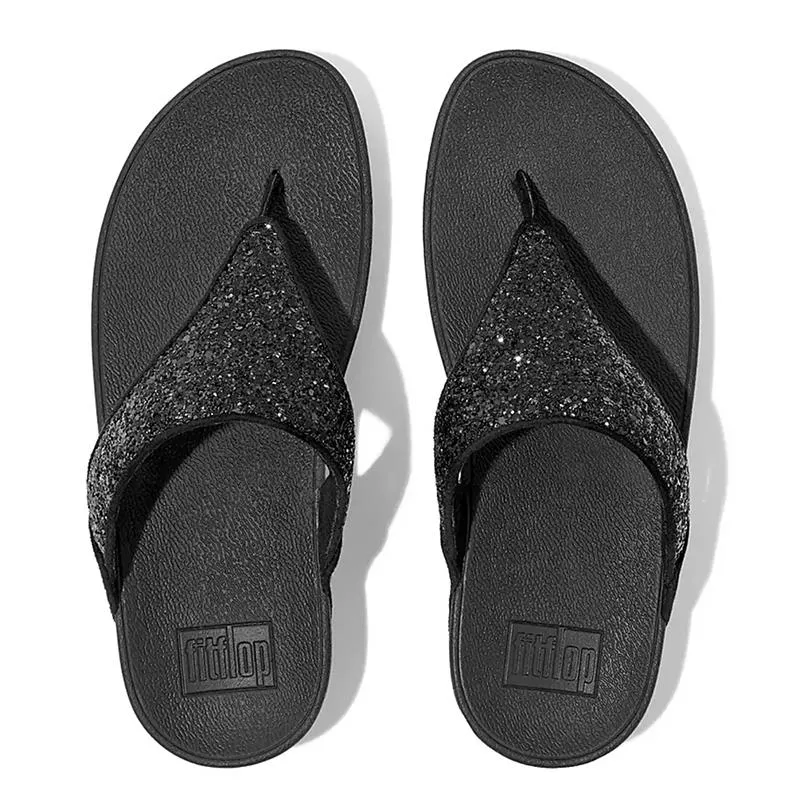 FitFlop LULU Glitter Toe-Post Sandals Black