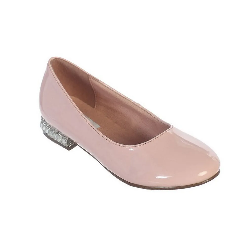 Girls Blush Glitter Rhinestone Jeweled Heel Patent Leather Flats 12 Kids