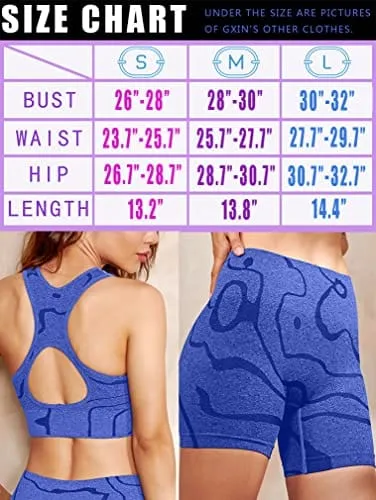 GXIN Women's Workout 2 Piece Outfits High Waist Running Shorts Seamless Gym Yoga Sports Bra Darkblue