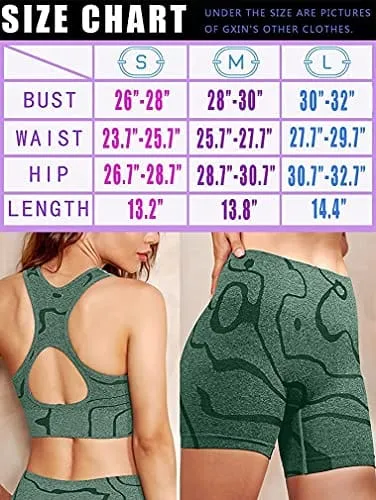 GXIN Women's Workout 2 Piece Outfits High Waist Running Shorts Seamless Gym Yoga Sports Bra Darkgreen
