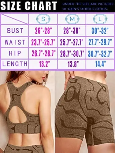 GXIN Women's Workout 2 Piece Outfits High Waist Running Shorts Seamless Gym Yoga Sports Bra Darkkhaki