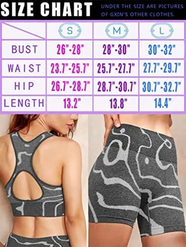 GXIN Women's Workout 2 Piece Outfits High Waist Running Shorts Seamless Gym Yoga Sports Bra Lightgrey