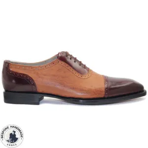 Handmade Men's Brown, Maroon Leather Toe Cap Lace Up Oxford Men Shoes